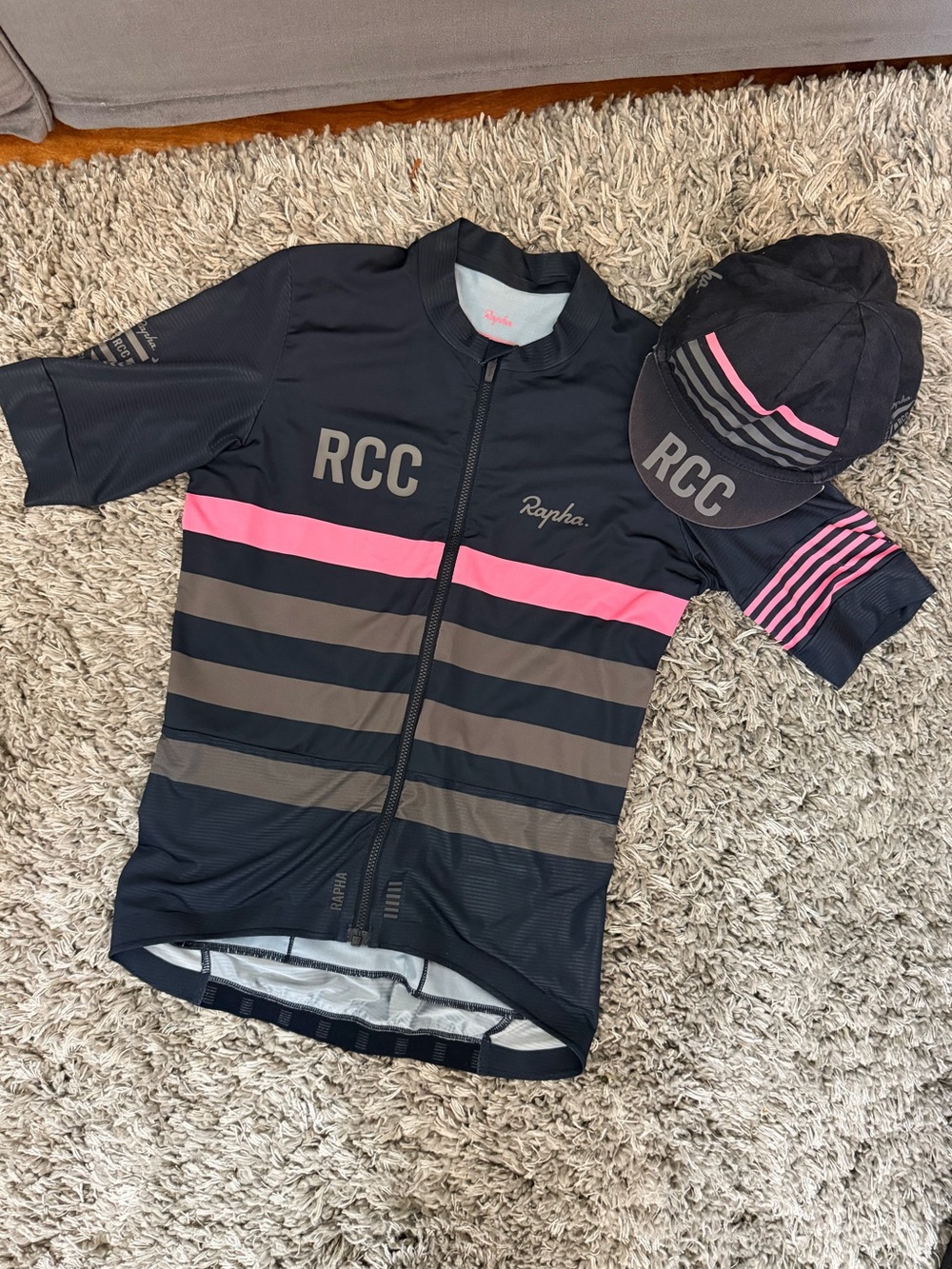 Rapha RCC Men's Pro Team Jersey, Small, Dark Navy with Pink Stripe + Free Cap